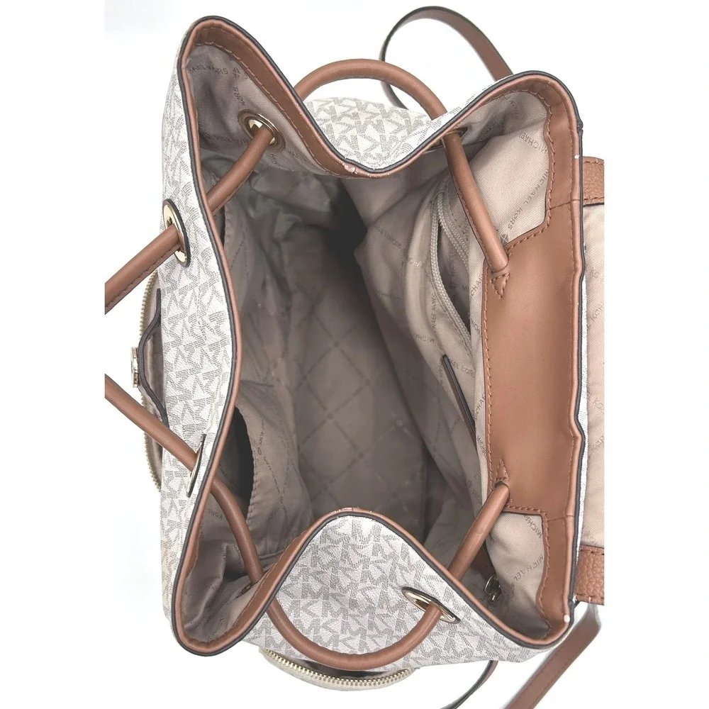 Michael Kors Abbey Vanilla Signature Logo Medium Backpack 35T9GAYB7B Gold Tone